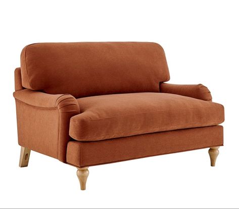 Burnt Orange Armchair, Orange Loveseat, Tiny Couch, Burnt Orange Living Room, Traditional Loveseat, Living Room Colour Schemes, Orange Armchair, Orange Chair, Flat Decor