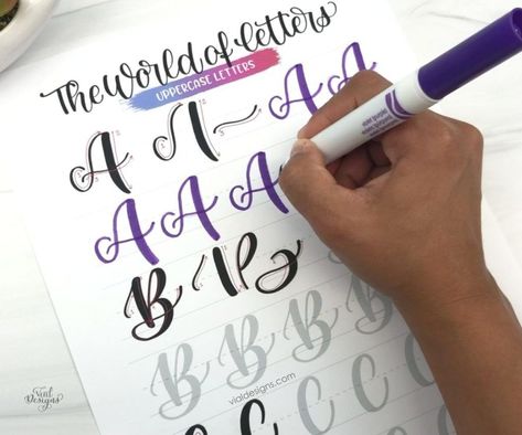 Calligraphy With Crayola Markers, How To Learn Calligraphy, Crayola Calligraphy, How To Do Calligraphy, Basic Calligraphy, Calligraphy Markers, Learn Modern Calligraphy, Fancy Writing, Learn Hand Lettering