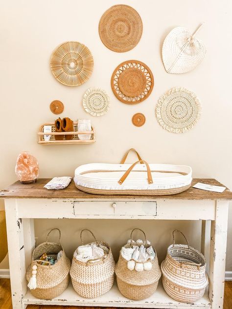 Baby Changing Basket, Neutral Playroom, Changing Basket, Boho Baby Nursery, Room Neutral, Dreamy Nursery, Baby Changing Station, Boho Inspo, Baby Changing Table