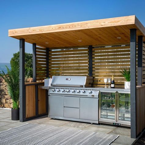 Outdoor Entertainment Area, Outdoor Grill Station, Curtains Bathroom, Outdoor Barbeque, Outdoor Kitchen Decor, Outdoor Kitchen Plans, Outdoor Bbq Kitchen, Barbecue Area, Grey Bathroom