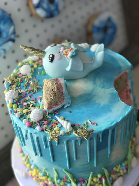 Narwal Cake, Narwhal Cake, Narwhal Party, Raspberry Smoothie, Unicorn Cake, Narwhal, Savoury Cake, 10th Birthday, 8th Birthday