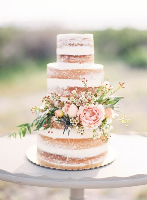 Blush Desert Inspired Wedding Ideas - naked cake with pastel flowers Alfred Coffee, Torte Cupcake, Wedding Cake Photos, Rustic Wedding Decorations, Wedding Sparrow, Wedding Cake Rustic, Naked Cakes, Flowers And Greenery