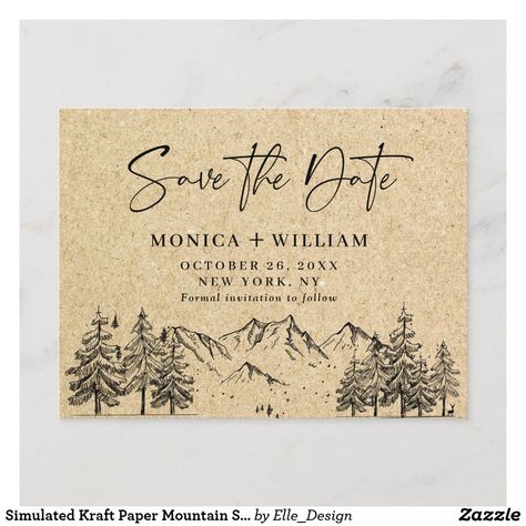 Drawn Mountains, Safe The Date, Kraft Paper Wedding, Rustic Wedding Save The Dates, Mountains Forest, Mountain Drawing, Rustic Save The Dates, Save The Date Postcard, Destination Wedding Photos