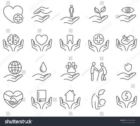 Business Posters, Company Symbol, Company Core Values, Visual Data, Care Symbol, Hand Symbols, Hands Icon, Business Poster, Vector Line