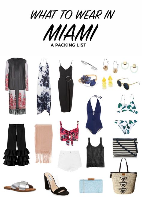 What To Wear In Miami: A Complete Outfit Packing List // This packing list creates 7 outfits for any situation you get yourself into, from daytime touring & beach time to a night out for dinner & drinks. Weekend In Miami Outfits, Winter In Miami Outfits, Miami Weekend Outfits, South Beach Miami Outfits, Outfits For Miami Vacation, Miami Packing List, Miami Vacation Outfits, Miami Beach Outfits, Traveling Woman