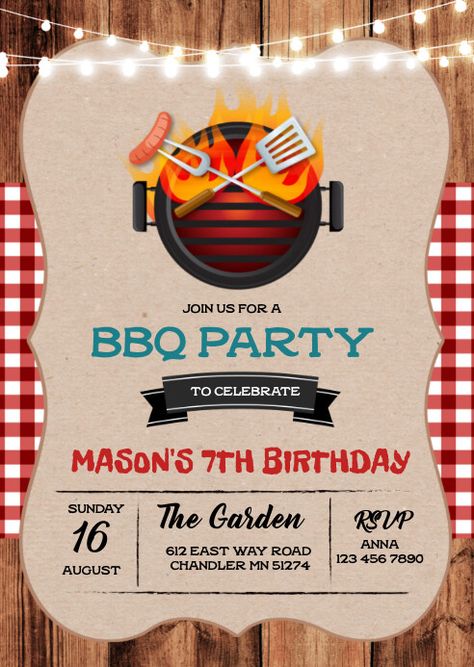 Bbq Party Invitations Free Templates, Bbq Birthday Invitations, Birthday Bbq Invitation, Summer Bbq Invitations, Bbq Invitation Template, Bbq Birthday Party, Happy Birthday Poster, Freshers Party, Bbq Birthday