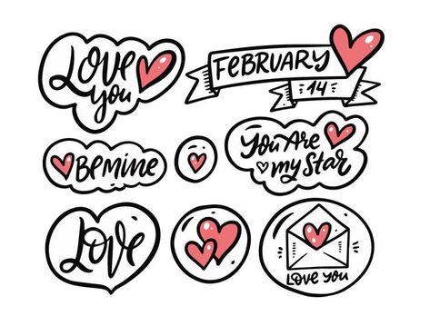 Valentines Day Calligraphy, Explosion Box Design, Valentine Vector, Valentines Illustration, Heart Shaped Valentines, Heart Doodle, Valentine Wishes, Illustration Styles, Valentines Couple