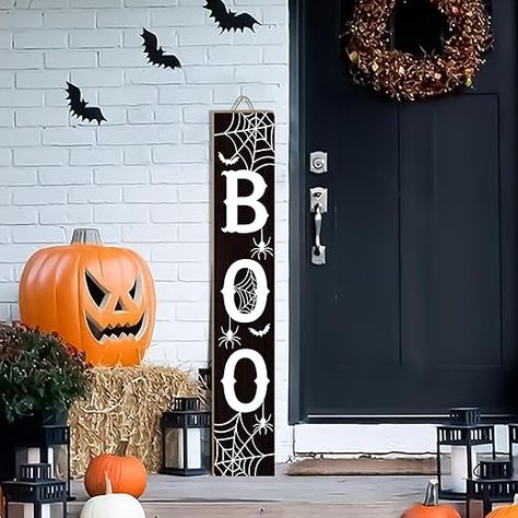 PERFECT HALLOWEEN DECORATION: Get in the Halloween mood with this BOO Porch Sign. It is characterized by the contrast of wood grain and white letters on a black background. The spider webs give the logo a more Halloween feel. HIGH QUALITY HALLOWEEN SIGN: Boo porch welcome sign. Please note: This post contains affiliate links from Amazon. If you make a purchase through these links, I may earn a commission at no additional cost to you. Thanks for your support! Outside Halloween Decorations, Scary Halloween Decorations Outdoor, Halloween Porch Sign, Scary Halloween Decorations Diy, Boo Sign, Halloween Front Porch Decor, Halloween Door Hangers, Porch Welcome Sign, Halloween Porch Decorations