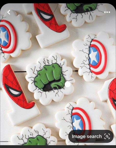 Avengers Cookies, Superhero Day, Spiderman Cookies, Superhero Cookies, Marvel Birthday Party, Hulk Birthday, Disney Cookies, Sugar Cookie Royal Icing, Avengers Birthday