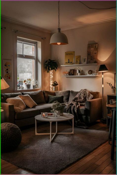 Minimalist Comfy Living Room, Small Living Room Decor Ideas Cozy, Warm Cozy Living Room Aesthetic, Cozy Apartment Living Room Ideas, Cozy Living Rooms Aesthetic, Apartment Interior Cozy, Small Apartment Decorating Cozy, Apartment Decor Inspiration Cozy, Earth Tone Living Room Decor Cozy