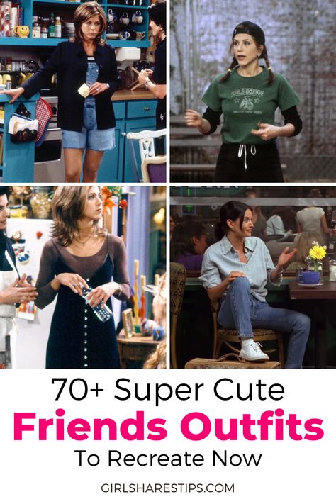 90 Sitcom Outfits, Friends Dress Outfit, Friends Tv Show Outfit Ideas, 90d Outfit Ideas, 90s Fashion Looks, 1990s Overalls Outfit, 90s Friends Outfit, 1994 Fashion Style, Dress Like Friends Characters