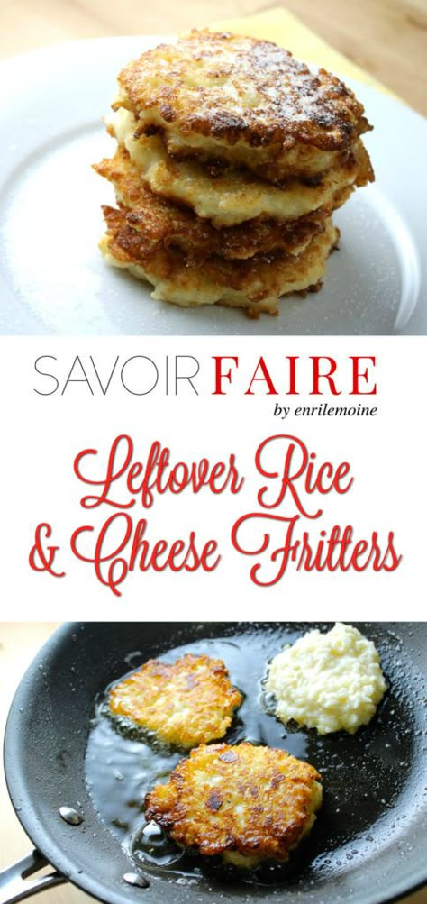 These rice & cheese fritters are perfect to use leftover rice. They can be served for breakfast, lunch or dinner. Click for the step-by-step recipe of this classic of the Venezuelan cuisine. via @enrilemoine Cheese Fritters Recipe, Rice Breakfast Recipes, Use Leftover Rice, Cooked Rice Recipes, Cheese Fritters, Leftover Rice Recipes, Rice Side Dishes, Leftover Rice, Leftovers Recipes