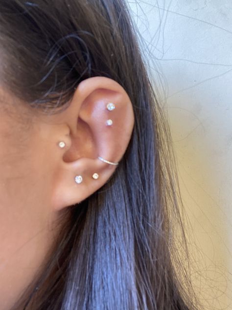 Maria Tash Conch Piercing, Double Flat Piercing Ideas, Conch Tragus Piercing, Contra Conch Piercing, Conch And Tragus Piercing, Surface Tragus Piercing, Double Tragus Piercing, Double Tragus, Surface Tragus