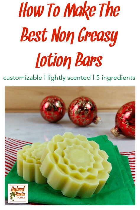 Are you wondering how to make the best non greasy lotion bars? I’ve got you covered! You want soft, hydrated skin without the grease. That’s why I carefully selected these five ingredients. These hydrating lotion bars are quick to make and last a long time! They smell amazing too and you can customize them! Grab this easy DIY lotion bar recipe today. #lotionbars #lotionbarrecipe #dryskin #diylotionbars #skincare From HybridRastaMama.com No Beeswax Lotion Bars, Making Lotion Bars, Best Lotion Bars Recipe, How To Make Lotion Bars Diy, Homemade Lotion Bars Recipes, How To Make Lotion Bars, Easy Lotion Bars Diy, Honey Lotion Bars, How To Make Solid Lotion Bars