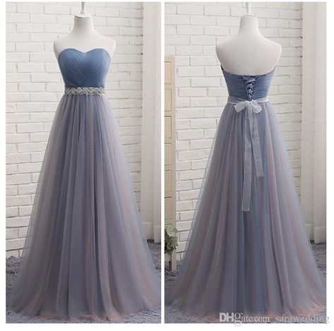 Sweetheart Tulle Long Bridesmaid Dresses Lace Up 2018 Floor Length Wedding Guest Dresses Elegant Formal Evening Dress Grey Blue Bridesmaid Dresses, Blue Tulle Prom Dress, Cute Dresses For Party, Blue Bridesmaid Dress, Blue Tulle, Beaded Prom Dress, Cute Prom Dresses, Bridesmaid Dresses Online, Blue Bridesmaid Dresses