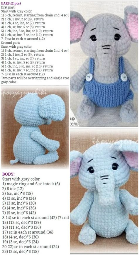 Crochet Elephant Pattern Free, Amigurumi Elephant Pattern, Crochet Elephant Pattern, Crochet Toys Free Patterns, Elephant Applique, Crochet Bear Patterns, Crochet Toys Free, Crochet Dolls Free Patterns, Pola Amigurumi