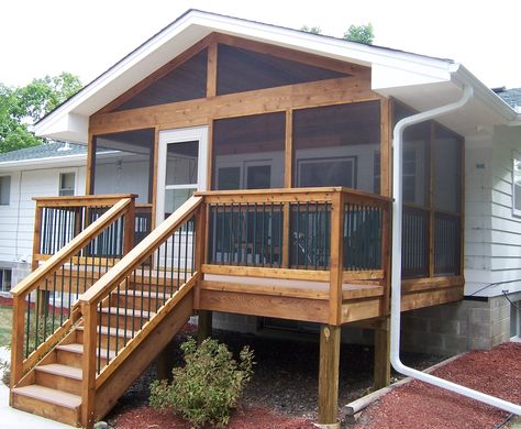 screened Free Deck Plans, Porch Kits, Screened Porch Designs, Building A Porch, Mobile Home Porch, Front Deck, Cool Deck, Deck Plans, Diy Deck