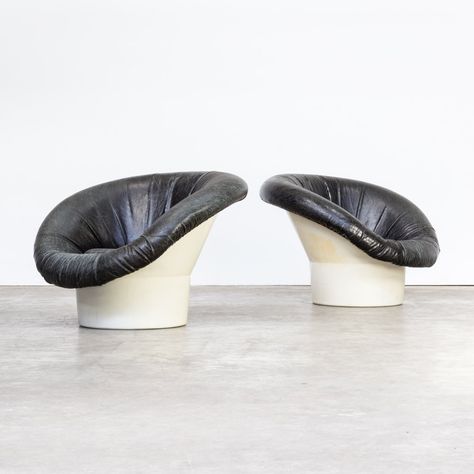 For sale: Pair of Round mushroom chairs in black skai & polyester, 1970s Mushroom Product Design, Mushroom Furniture, Fantasy Bar, Mushroom Chair, Mushroom Farm, Josefine H J, Childrens Rocking Chairs, Comfy Armchair, Office Chair Without Wheels