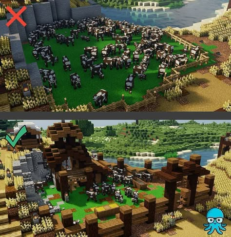 Minecraft Best Builds on Instagram: “Even animals can't stand staying in awful places!!🐮Why not giving them some enjoyable sites?!💛👾 . Follow @minecraftbuildinggod…”