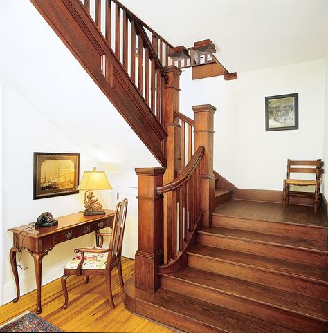 One-of-a-Kind Craftsman Remodel - This Old House Craftsman Stairs, Craftsman Staircase, Craftsman Remodel, Wainscoting Stairs, Traditional Staircase, Diy Staircase, Staircase Makeover, Wood Staircase, Floating Staircase