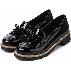 black patent leather low heel loafers - Bing - Shopping Shoes With Bows, Medium Heel Shoes, Loafers Dress, Womens Low Heels, Oxfords Shoes, Elegant Sandals, Loafer Shoes Women, Comfortable Slippers, Platform Loafers