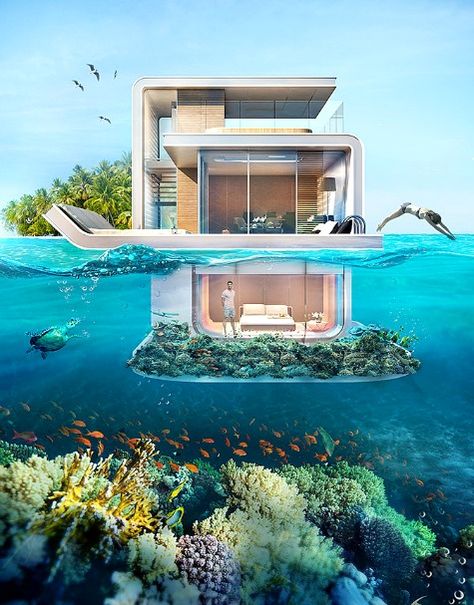 Houseboat with Underwater Ocean Views! Take the tour here: http://www.completely-coastal.com/2015/10/houseboat-with-underwater-ocean-views.html Underwater Bedroom, Underwater Room, Underwater House, Aesthetic Interior Design, Living In Dubai, Floating House, Yacht Design, Boat Plans, Pool Spa