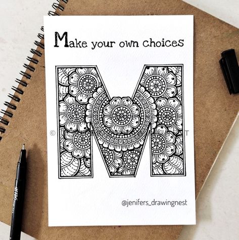 Alphabet mandala art Alphabet Mandala Art, Alphabet Mandala, Easy Mandala, Diy Photo Book, Easy Mandala Drawing, Mandala Art Therapy, Bestest Friend Quotes, Compass Design, Simple Mandala