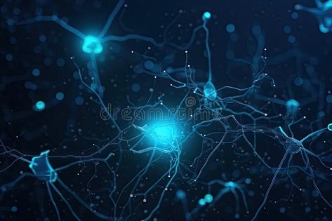 Neuron cells on abstract background, neural connections in the human brain, glowing synapses in nervous system. Created royalty free stock photo Neural Connections, Brain Connections, The Human Brain, Human Brain, Nervous System, Abstract Background, City Guide, Abstract Backgrounds, Stock Illustration