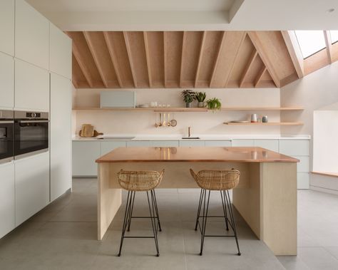 Gallery of Quarter Glass House / Proctor & Shaw - 2 Angular Extension, Edwardian Terrace, Japandi Kitchen, Grey Floor Tiles, Warm Kitchen, Timber Roof, London Kitchen, Wood Roof, Ceramic Floor Tiles