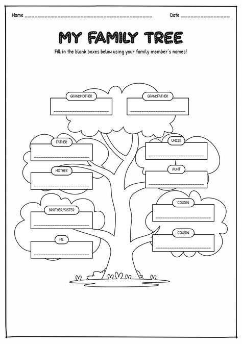 Free Printable Family Tree Worksheet Family Tree Activity, Family Tree Images, Tree Worksheet, Family Tree Drawing, Family Tree For Kids, Create A Family Tree, Family Tree Worksheet, Family Tree Craft, Preschool Family