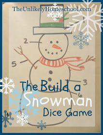 The Build a Snowman Dice Game-a simple family game to play on Christmas Eve or at a winter party Snowman Dice Game, Snowman Games, Christmas Eve Games, Family Games To Play, Christmas Party Games For Kids, Game To Play, Holiday Games, Build A Snowman, Christmas Party Games