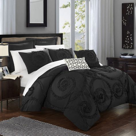 Chic Home Rosamond Bed in a Bag Comforter Set Black Loft Luxury, Black Bed Set, Black Comforter, Floral Comforter Sets, Window Seats, Queen Black, Bed In A Bag, King Comforter Sets, Queen Comforter