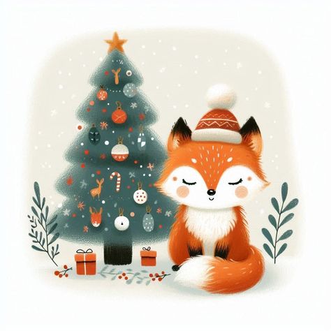 Xmas Letter, Minimalistic Boho, Christmas Decoupage, Christmas Forest, Animal Portraits Art, Fox Illustration, Christmas Rock, Children's Illustration, Greeting Card Illustration