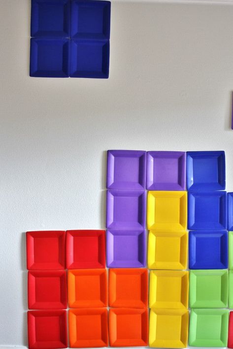 DIY Tetris Photo Backdrop | CandyDirect.com Diana 80s, Diy Tetris, Game Night Decorations, Video Game Party Decorations, Board Game Themes, Lifeway Vbs, 80s Party Decorations, Board Game Party, Bored Games