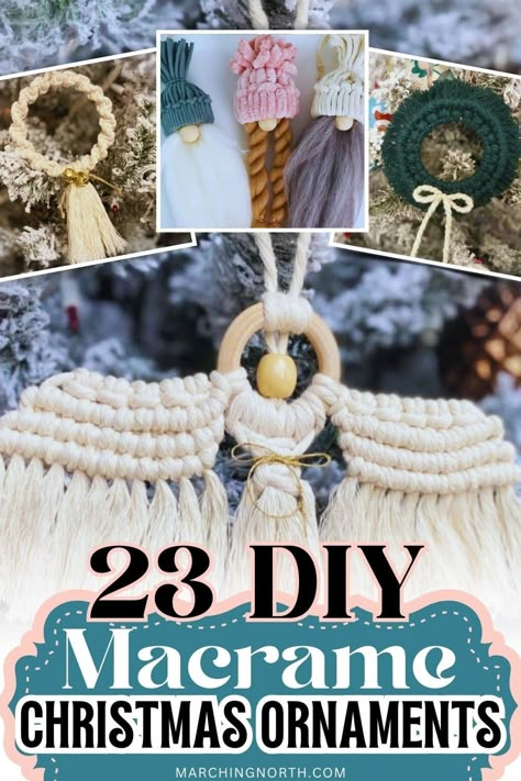 ​​23 DIY Macrame Christmas Ornaments: Easy Holiday Ideas! Easy Knit Christmas Ornaments, Diy Macrame Gift Ideas, Christmas Ornaments Macrame, Christmas Macrame Ideas Diy, Macrame Christmas Decorations Diy, Macrame Santa Ornament, Macrame Ornaments Christmas, Macrame Ornaments Diy, Diy Macrame Christmas Ornaments