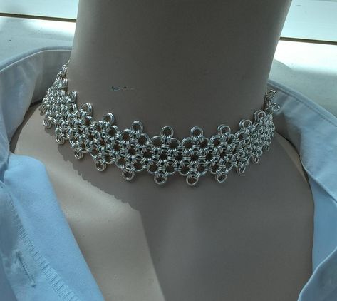 I can make this choker using classic Japanese chainmaille weave from silver plated/ gold plated copper or Sterling Silver rings.  The rings I made using jewellers saw so they close perfectly.There are more then 1000 rings in this choker all opened and closed one ring at a time.  This listing is for 12'' (32cm) choker. If you would like it shorter/longer - e-mail me for a quote. I will need exact circumference of the neck this choker will be made for.  Please allow 1 - 2 weeks for making. Shippin