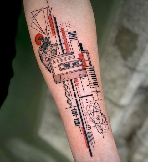 Remember the song by the Red Hot Chili Peppers? The one about music being one’s airplane? If not, check it out - it ties in perfectly with the topic of this list, which is, as you might have already got - music tattoos! Abstract Music Tattoo Designs, Music Arm Tattoo For Men, Music Dna Tattoo Ideas, Edm Inspired Tattoos, Minimalist Gothic Tattoo, Music Leg Tattoo, Music Is The Answer Tattoo, Music Artist Tattoo Ideas, Parallel Universe Tattoo