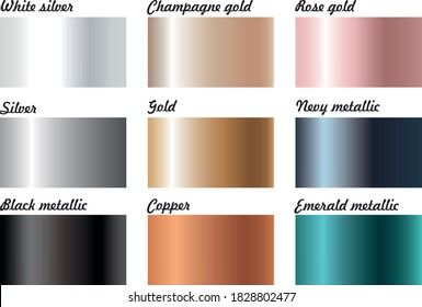 Linear Gradient, Gold Color Palettes, Metallic Copper, Silver Colour, Color Swatch, Metallic Foil, Champagne Gold, Black Metallic, Color Swatches