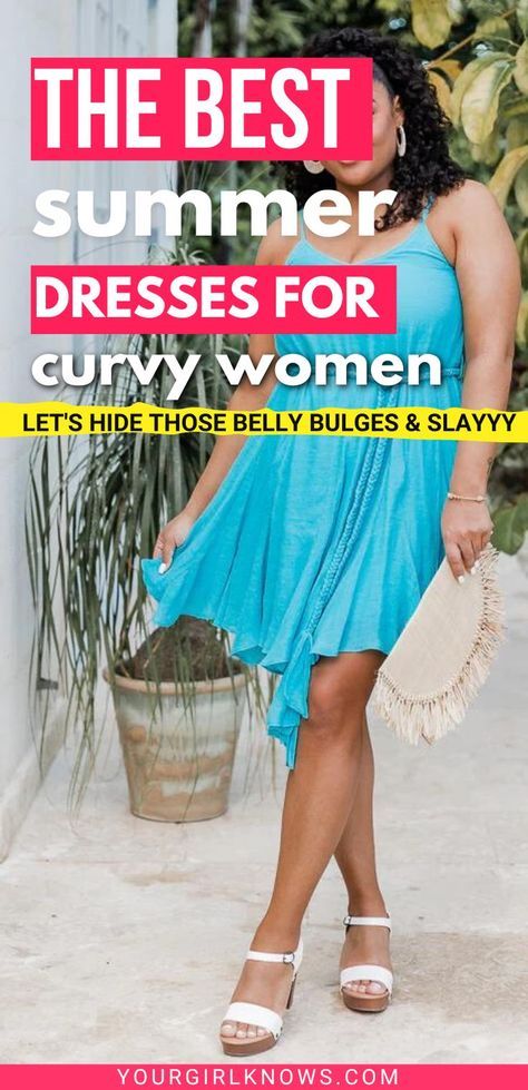 Busting out of your summer clothes? Stop hiding at home and show off your beautiful curves with our selection of flattering summer dresses. Shop now for the perfect style to hide those belly bulges and look gorgeous all season long! | Summer dresses for curvy women casual, summer dresses for curvy women beach, summer dresses for curvy women cute, summer dresses for curvy women short, summer dresses for curvy women long | Sundress For Curvy Women, Beach Outfit For Chubby Ladies, Beach Outfits For Curvy Women, Vacation Outfits Curvy, Curvy Beach Outfits, Summer Dresses For Curvy Women, Summer Neutral Nails, Summer Dresses Night, Nails Summer Aesthetic