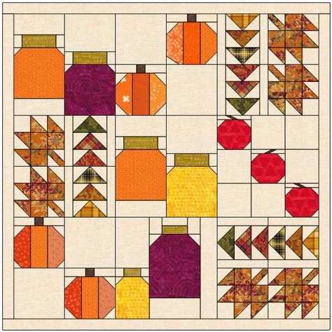 Autumnal Quilt, Thanksgiving Fabric, Pumpkin Quilt Pattern, Autumn Quilts, Seasonal Quilts, Quilt Pictures, Halloween Quilt Patterns, Fall Sewing Projects, Fall Quilt Patterns