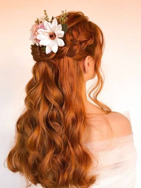 Wedding Dress For Redhead Brides, Wedding Hair For Gingers, Bridesmaid Hairstyles For Red Hair, Prom Hairstyles For Red Hair, Wedding Hair Red Hair, Wedding Hairstyles Red Hair Half Up, Wedding Makeup For Redheads Brides, Bride With Red Hair, Redhead Bride Hairstyles