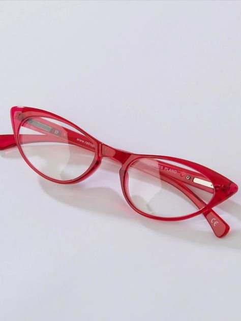 This stylish pair of retro sunglasses boast a classic cat eye style featuring a red frame with clear lenses. Complete with curved arms and molded nose. Cat Eye Glasses Aesthetic, Red Glasses Outfit, Red Cat Eye Glasses, Unique Glasses Frames, 90s Glasses, Red Cat Eye, Glasses Outfit, Classic Cat Eye, Glasses Inspiration