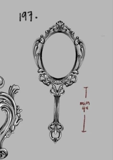 Vintage Mirrors Tattoo, Baroque Mirror Tattoo, Vintage Jewelry Tattoo, Hand Held Mirror Drawing, Vintage Hand Mirror Drawing, Antique Mirror Drawing, Tiny Mirror Tattoo, Victorian Mirror Drawing, Vintage Hand Held Mirror Tattoo