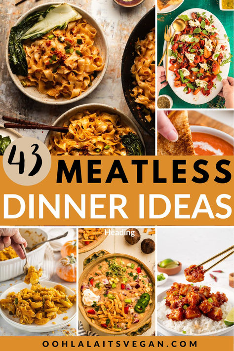 collage of meatless dinner ideas Rainy Day Vegetarian Dinner, Low Calorie Vegan Meals, Meatless Dinner Ideas, Best Lentil Soup Recipe, Simple Dinner Ideas, Dinner Ideas For Family, Meatless Meals Healthy, Quick Vegetarian Dinner, Healthy Vegan Dinner Recipes