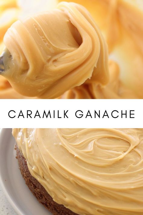 Caramilk Ganache Recipe, Caramel Ganache Frosting, Caramel Ganache Filling, Cakes Fillings Recipes, Chocolate Cake With Caramel Filling, Chocolate Cake Icing Ideas, Flavored Ganache Recipe, Macaron Ganache Filling, Cake Fillings Ideas