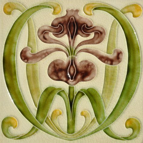 Godwin & Hewitt c1899 - RS0422 - Art Nouveau Tiles 1800s Art, Art Nouveau Iris, Fleurs Art Nouveau, Art Nouveau Tile, Motifs Art Nouveau, Beautiful Tiles, Art Deco Tiles, Art Nouveau Flowers, Art Nouveau Tiles