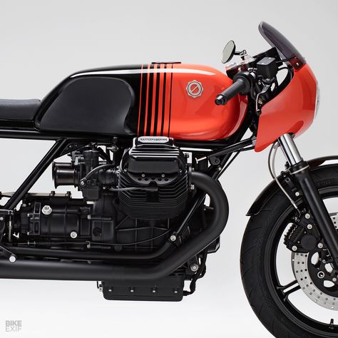 Moto Guzzi Le Mans cafe racer with Porsche paint by Kaffeemaschine Cafe Racer Paint Ideas, Bicycle Shed, Moto Guzzi Cafe Racer, Man Cafe, Wooden Bicycle, Bike Tank, Vintage Cafe Racer, Moto Cafe, Cafe Racing