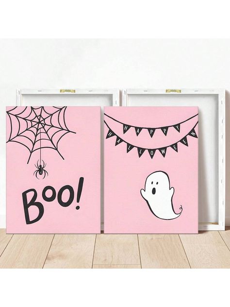 6pcs/Set Halloween Posters, Pink Halloween Decor, Boo Wall Art, Happy Halloween Print, Kids Halloween Wall Art, Cute Ghost , Wall Decor For Bed Room Multicolor Modern   Canvas Animal,Halloween,Letter Hanging Painting   Home Decor, size features are:Bust: ,Length: ,Sleeve Length: Pink Halloween Canvas, Cute Fall Canvas Paintings Easy, Halloween Crafts On Canvas, Pastel Halloween Painting, Kids Room Canvas Painting, Pink Halloween Painting Ideas, Cute Easy Fall Paintings, Halloween Canvas Paintings For Kids, Ghost Poster