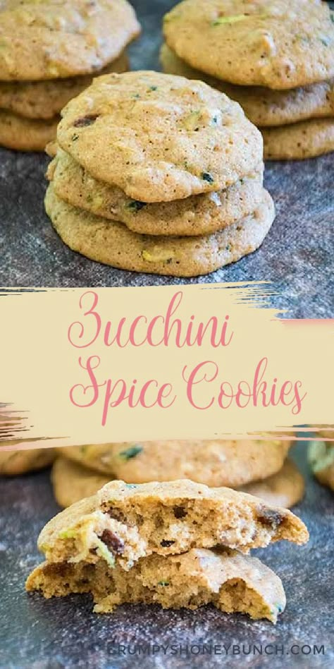 Zucchini Spice Cookies are a super soft and delicious spiced cookie with zucchini, raisins, and walnuts. #zucchini #cookies #softcookie #spiced #cinnamon #nutmeg #cloves #baking #HHrecipes #homemade #dessert Cookies With Raisins, Zucchini Oatmeal Cookies, Pumpkin Frosting, Zucchini Cookie Recipes, Spice Cookies Recipe, Spice Cookie Recipes, Zucchini Oatmeal, Zucchini Cookies, Zucchini Recipes Dessert