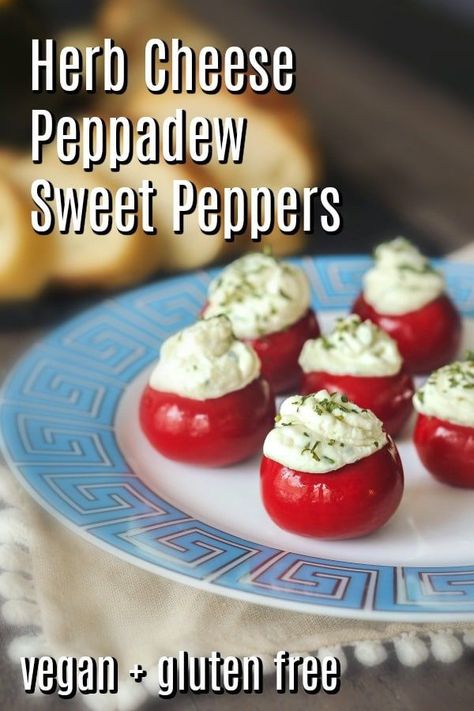 Herb Cheese Peppadew Sweet Peppers @spabettie #vegan #oilfree #glutenfree #party #appetizer #holiday #gameday Stuffed Peppadew Peppers Appetizers, Peppadew Peppers Stuffed, Peppadew Peppers Recipes, Stuffed Peppadew, Sweet Peppers Recipe, Fresh Healthy Recipes, Flower Carts, Sweet Pepper Recipes, Peppadew Peppers